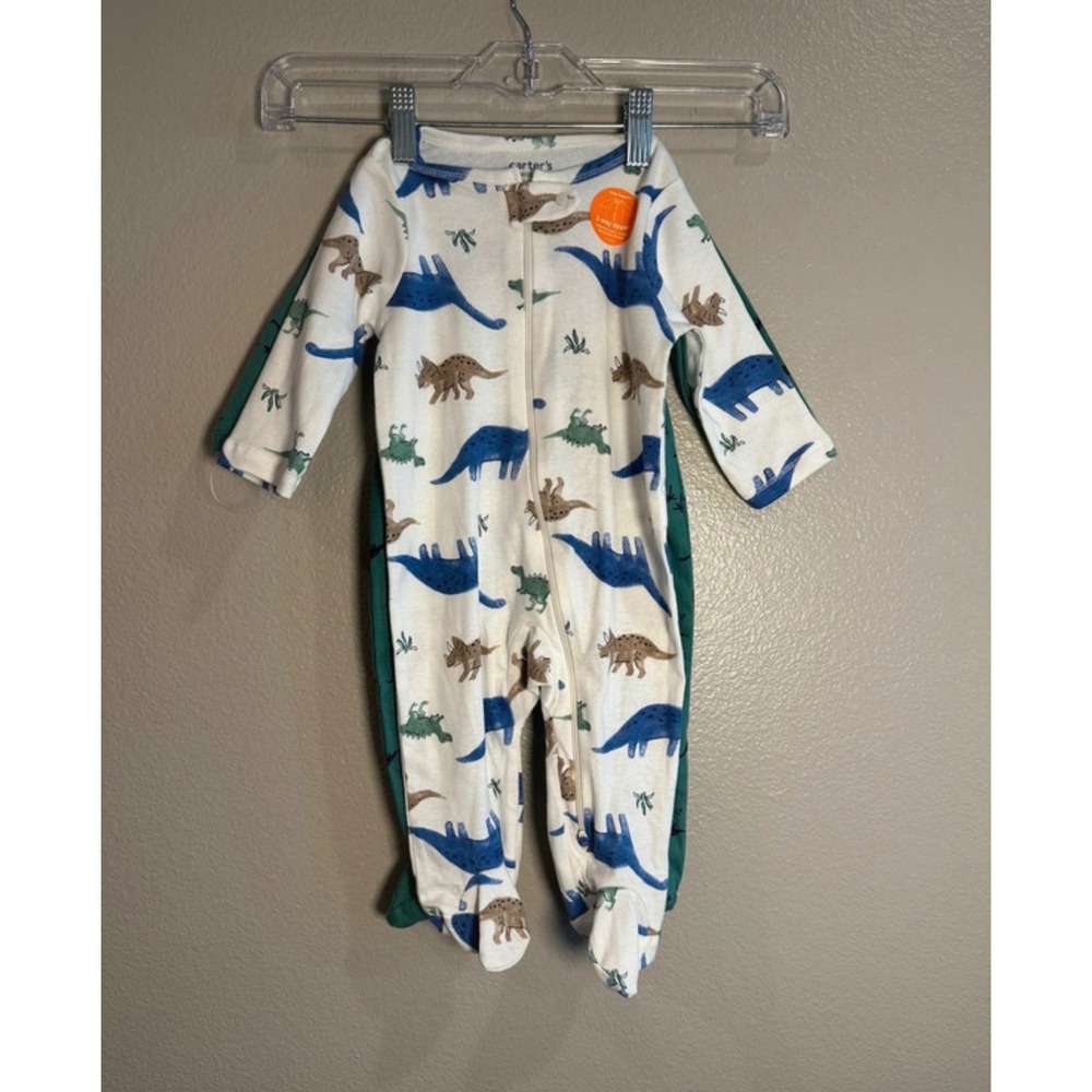 Carters Just One You Baby Boy 6M Dinosaur Footed Pajamas 2-Way Zipper Set of 2